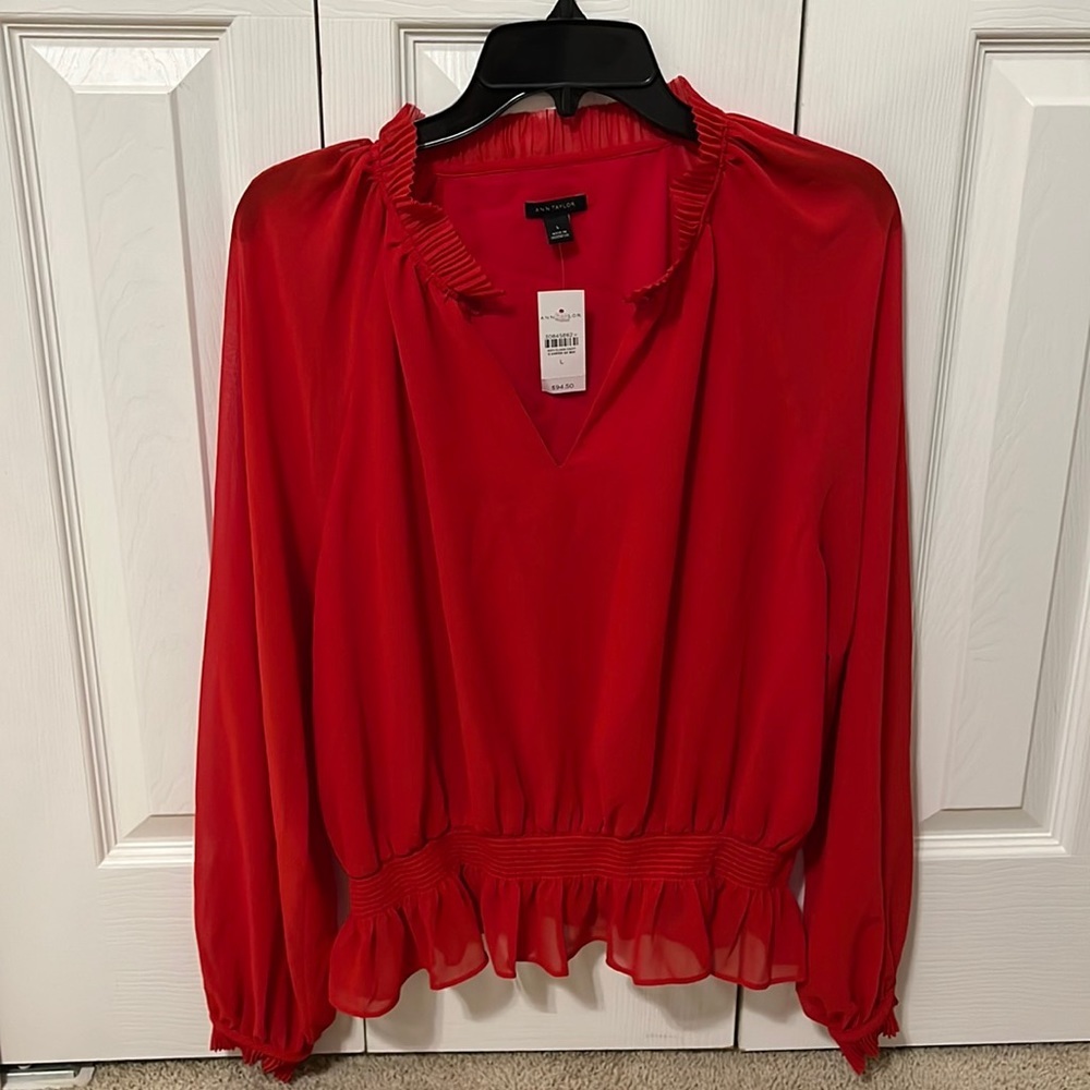 Ann Taylor Red Ruffle Shirt